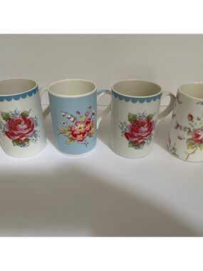 Cath Kidston Bone China Floral Teacups Mismatched Set of 4